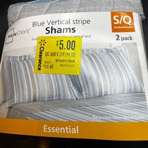 Mainstays Quilted Pillow Shams Two Pack S/Q Blue Vertical Stripes 24" x 30 NWT
